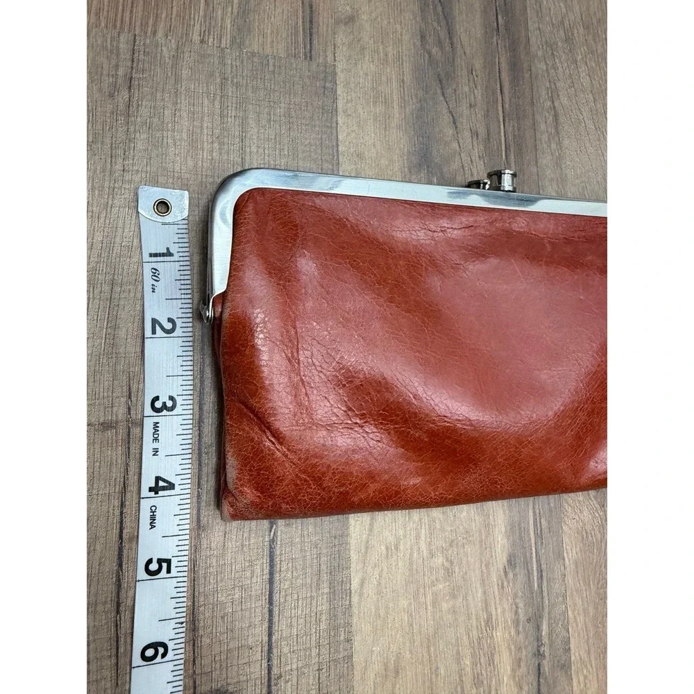 HOBO Leather Frame Clutch Wallet Cognac Kisslock Organizer RFID Brown